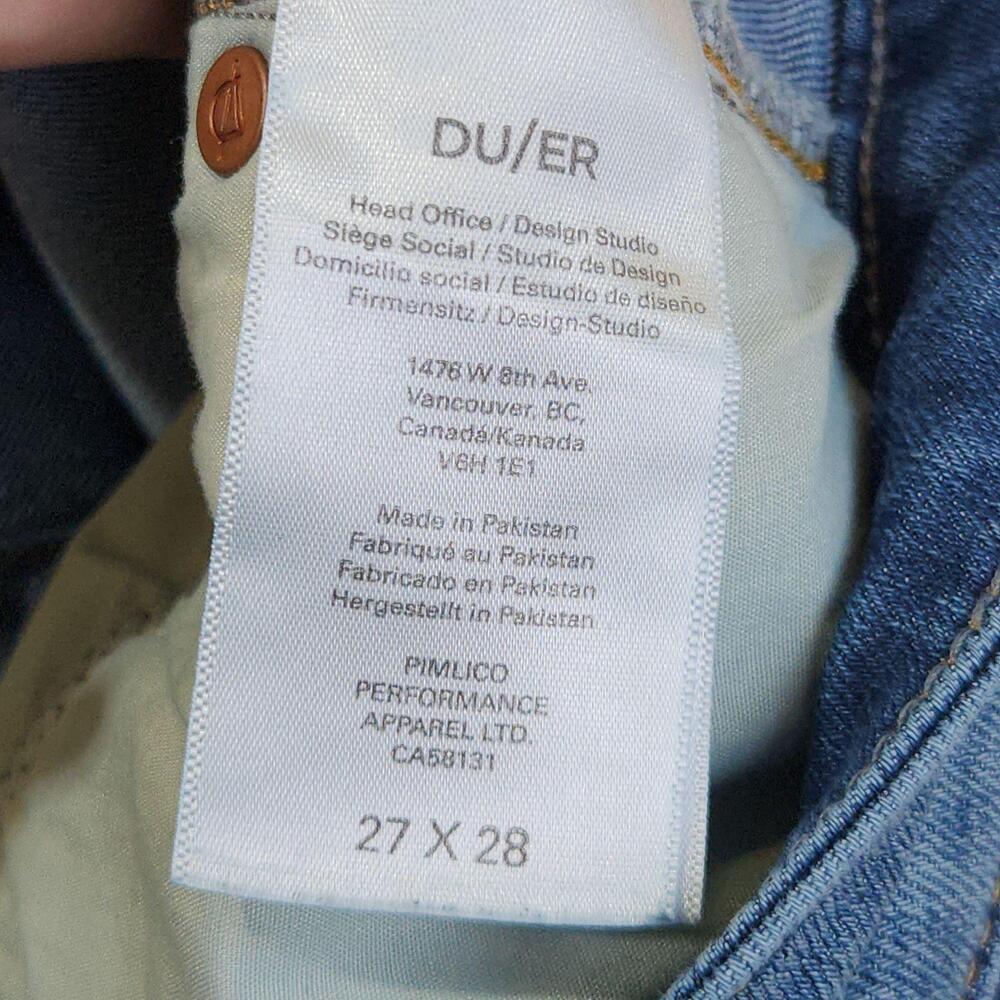 DU/ER Performance Jeans Womens 27x28 Blue Mid Rise Straight Stretch Denim Pants - Picture 4 of 11